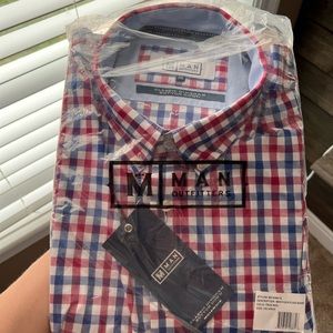 NEW TAGS ON mens button down red and blue plaid